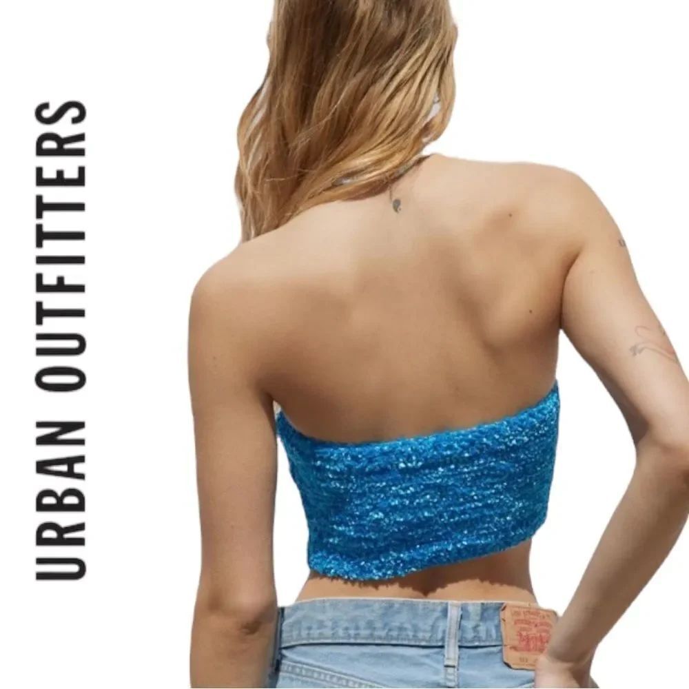 NEW Urban Outfitters UO Confetti Blue Tube Top L - Picture 2 of 3